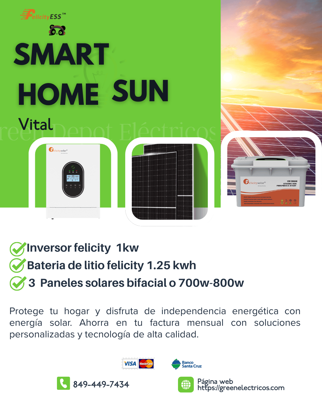 Kit Vital Paneles Solares Felicitiy 1kW bateria de litio 1.25kwh